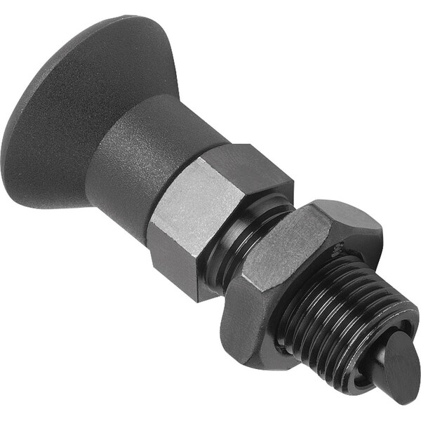 Indexing Plunger W Rotation Lock Size:2 D1=M12, D=6, Form:B, Steel Blk Oxidized, Comp: Plastic, Blk